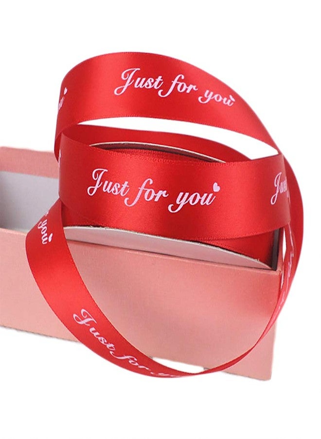 canjoyn 50 Yards Per Roll Solid Color Ribbon "Just for You" Print Handcraft Fabric Satin Ribbon for Scrapbooking Gift Wrapping Bowknot DIY Packaging Wedding Party Decoration (Red) - Image 1